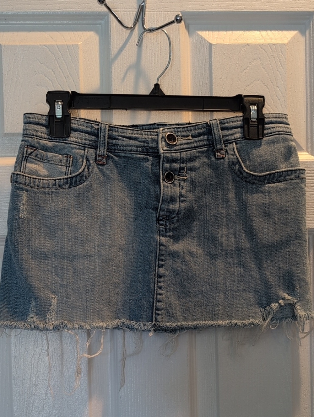 Roxy Light Blue Denim Mini Skirt with Frayed Hem